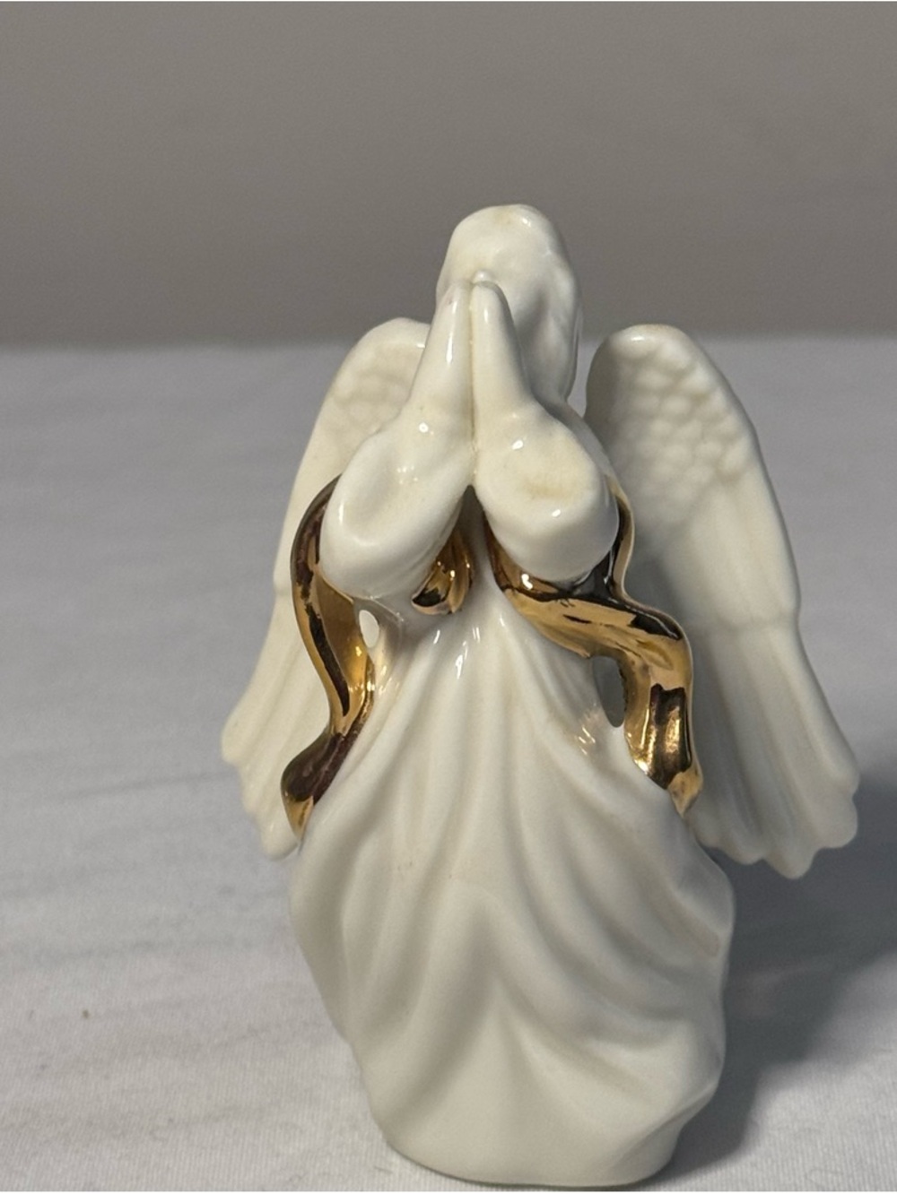 Pair Of Angels One Porcelain Praying Angel With Gold Accents One Glass With Gold